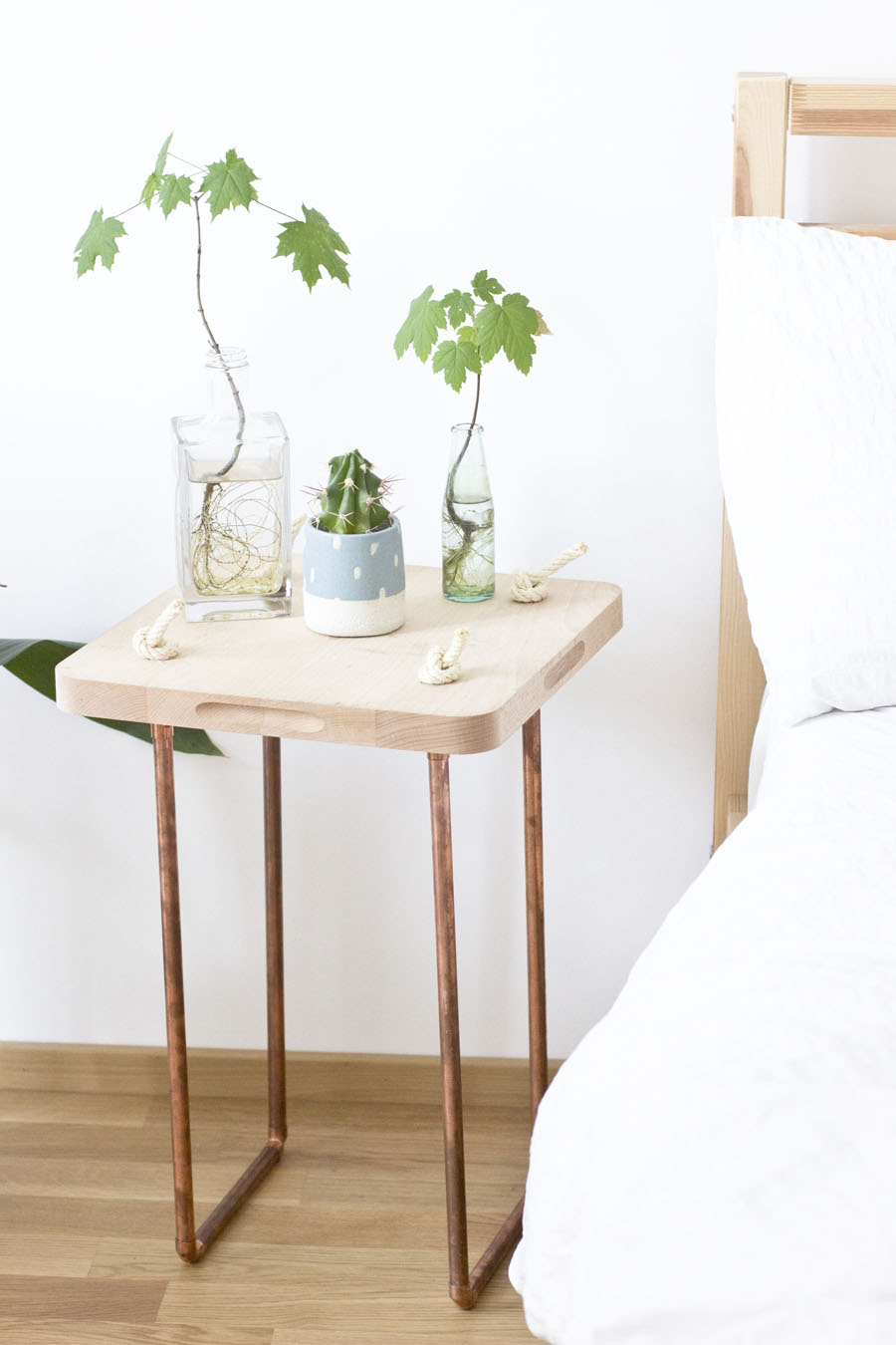 Copper wood side table