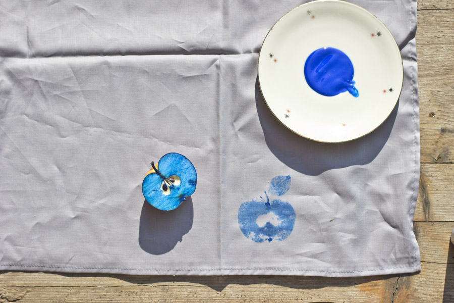 Printing with fruit is fun and easy – and can create something really useful like this fruit printed table cloth.