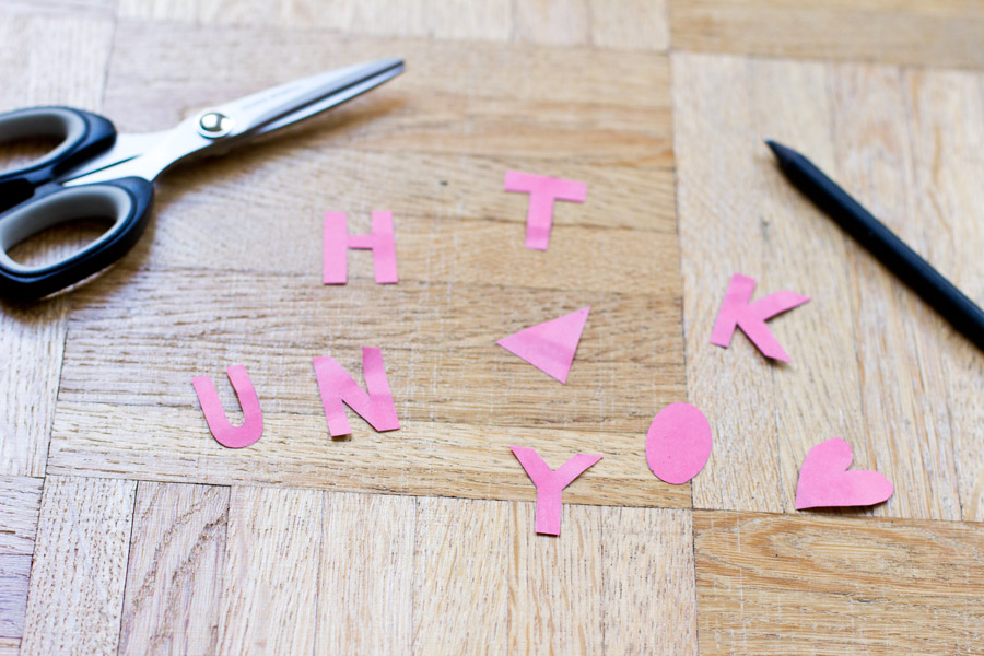 cut out letters for thank you card - full tutorial on the blog