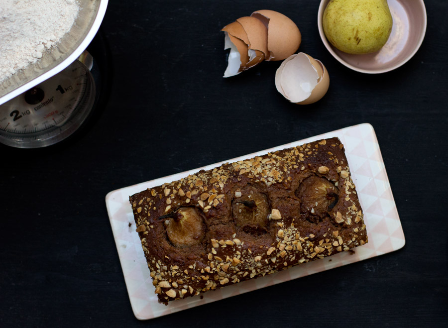 sweet baking with this easy chocolate pear almond cake