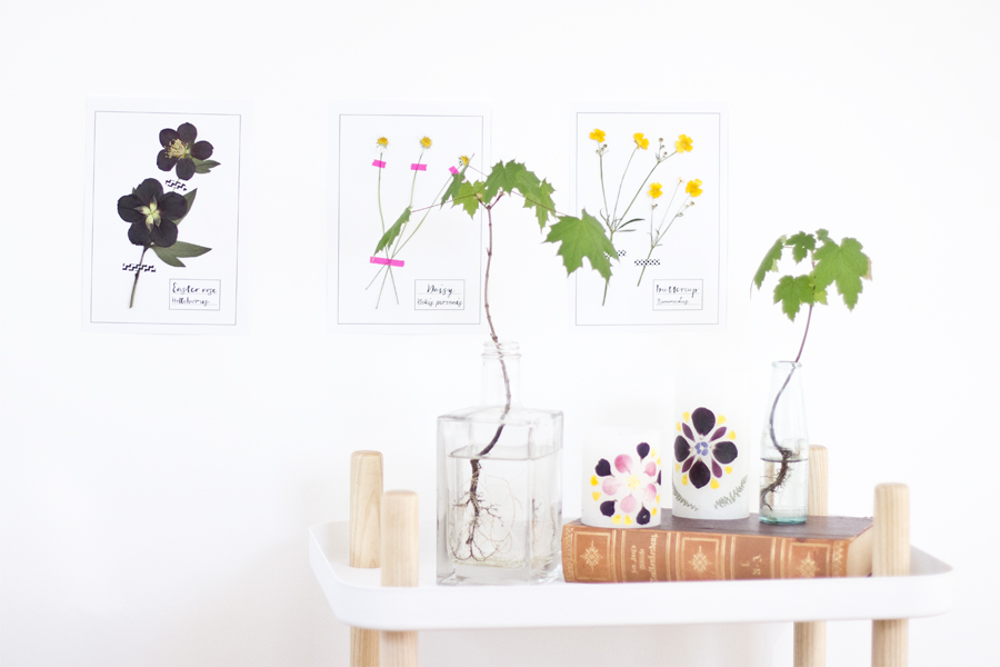 Interior styling with pressed flowers