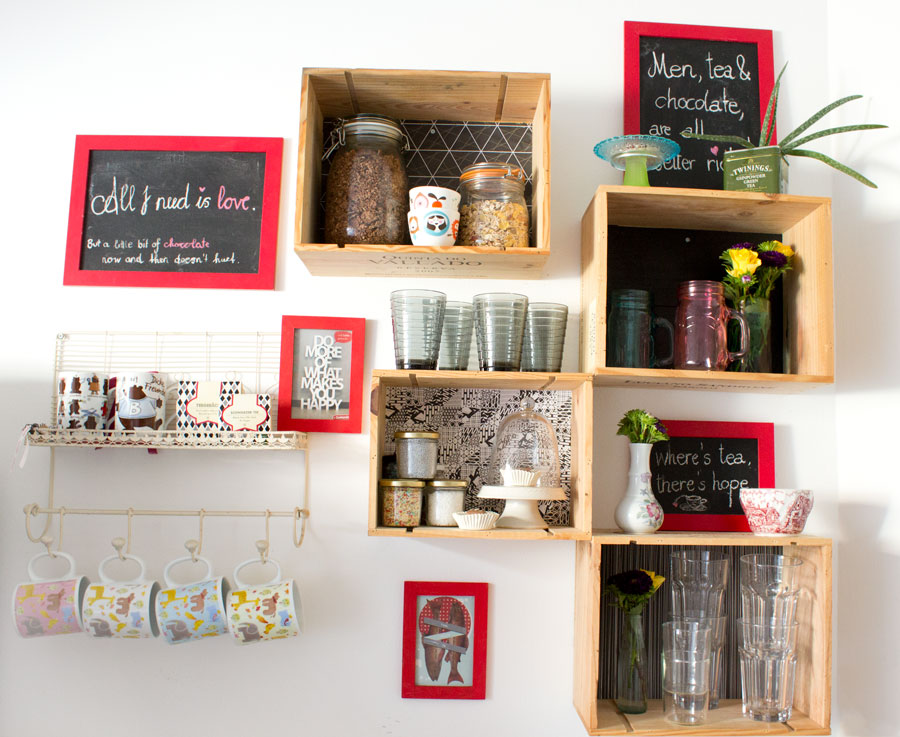 diy wine boxes ktichen shelf organization